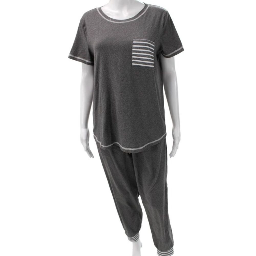 Ekouaer Womens Short Sleeve Round Neck Stretch Pajama Set Gray Size M
